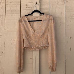 urban outfitters cropped long sleeve floral blouse